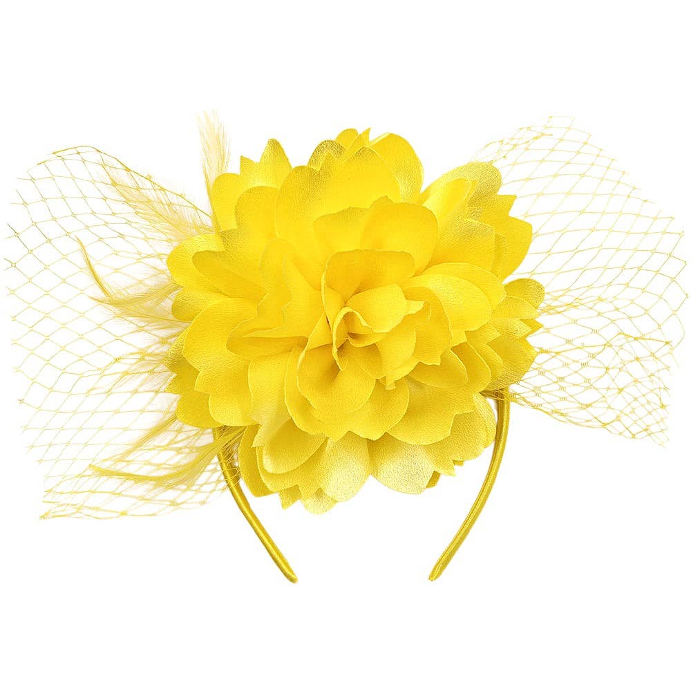 Side Mesh Silky Flower Feather Gatsby Fascinator Hat