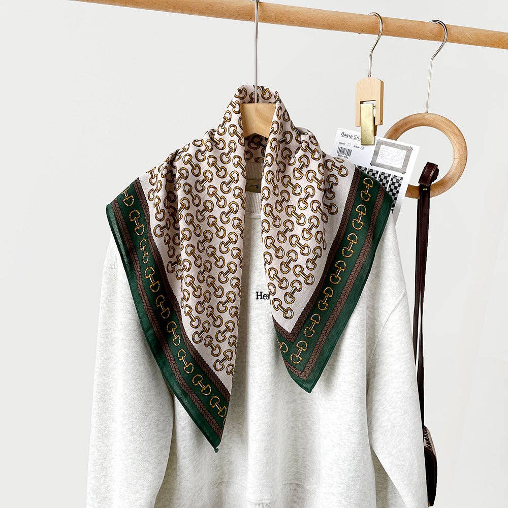 Splicing Print Vintage Square Silk Scarf