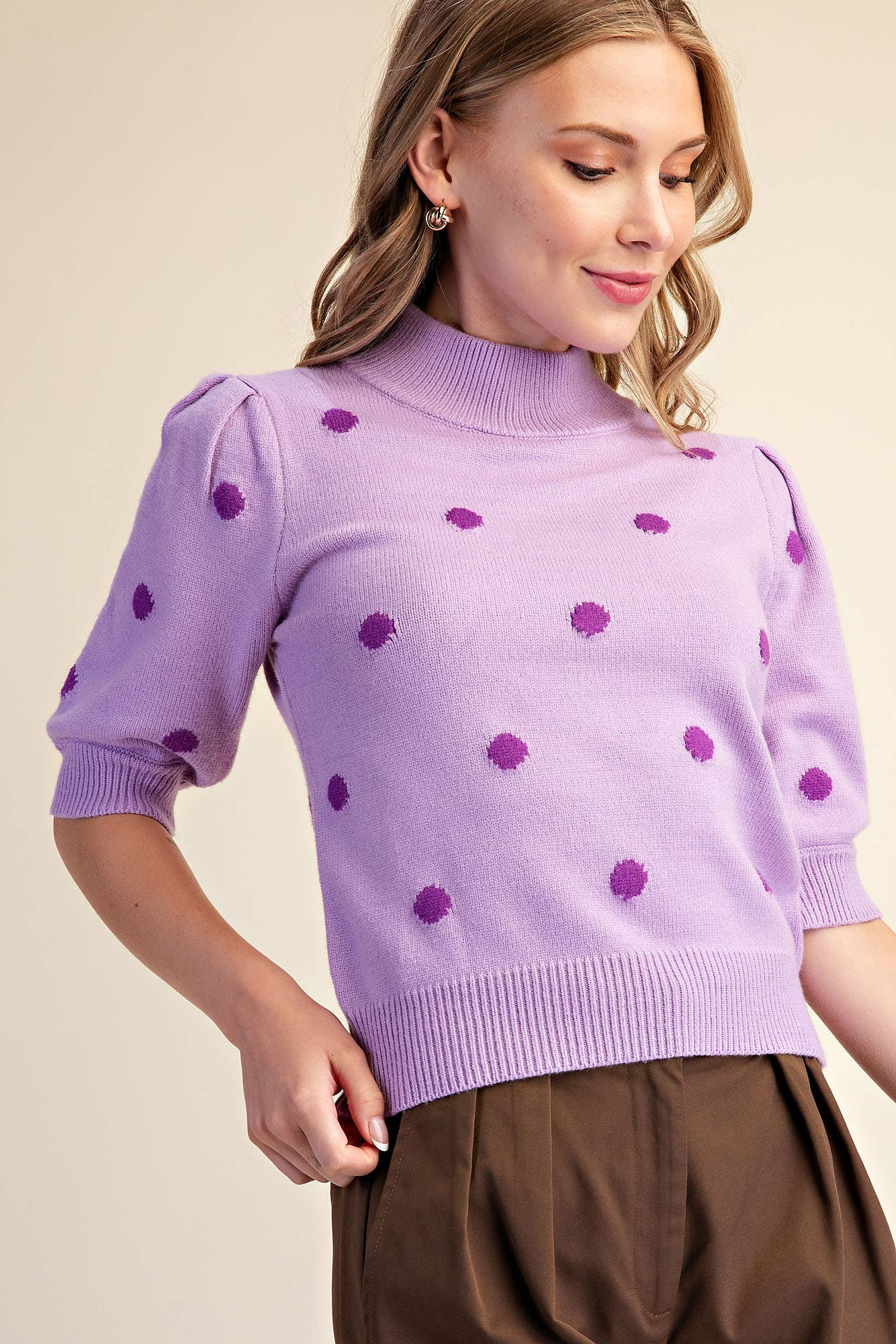 Polka Dot Mock Neck Sweater
