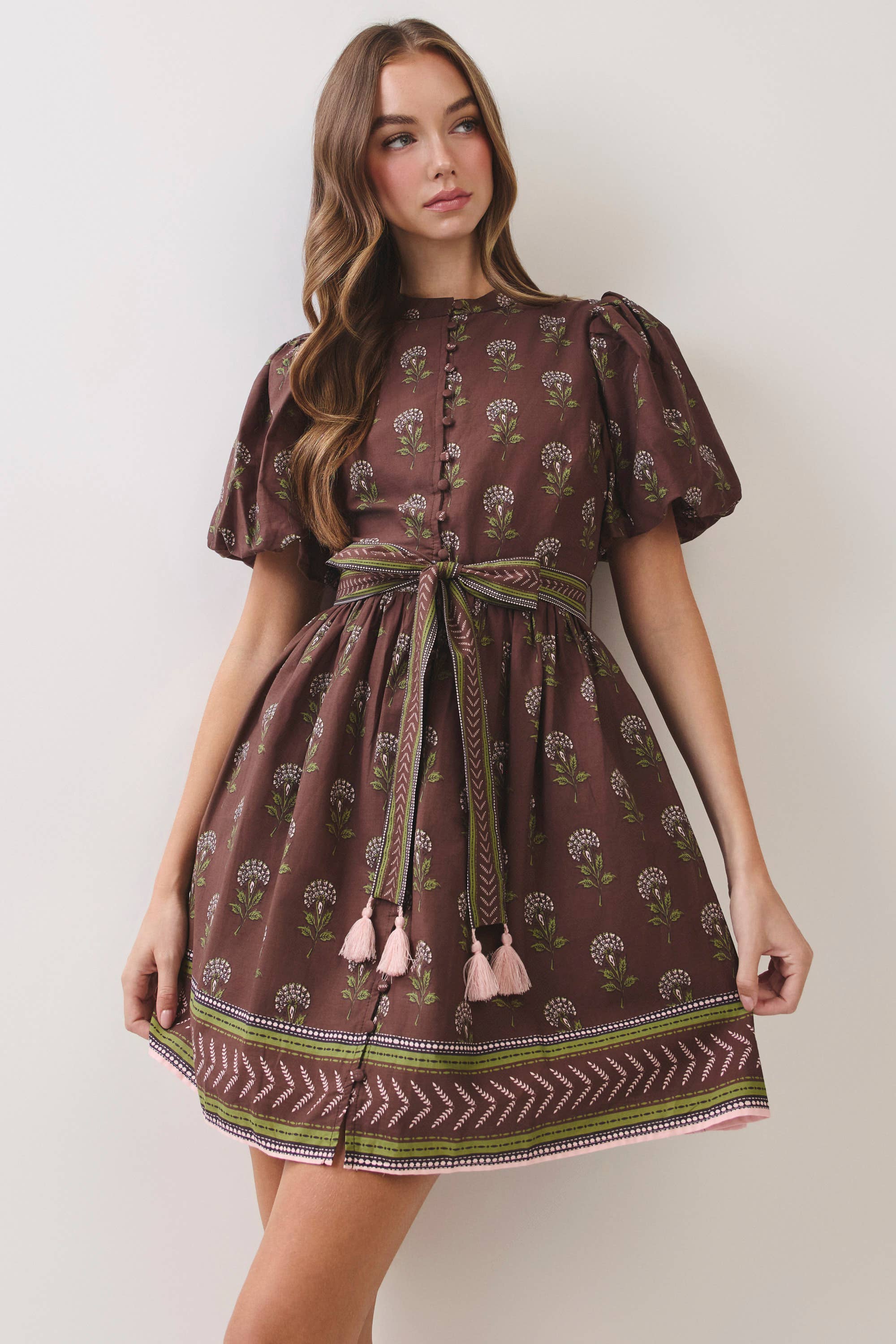 Border Belted Mini Dress