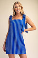 Stripe Tie-Strap Square-Neck Mini Dress