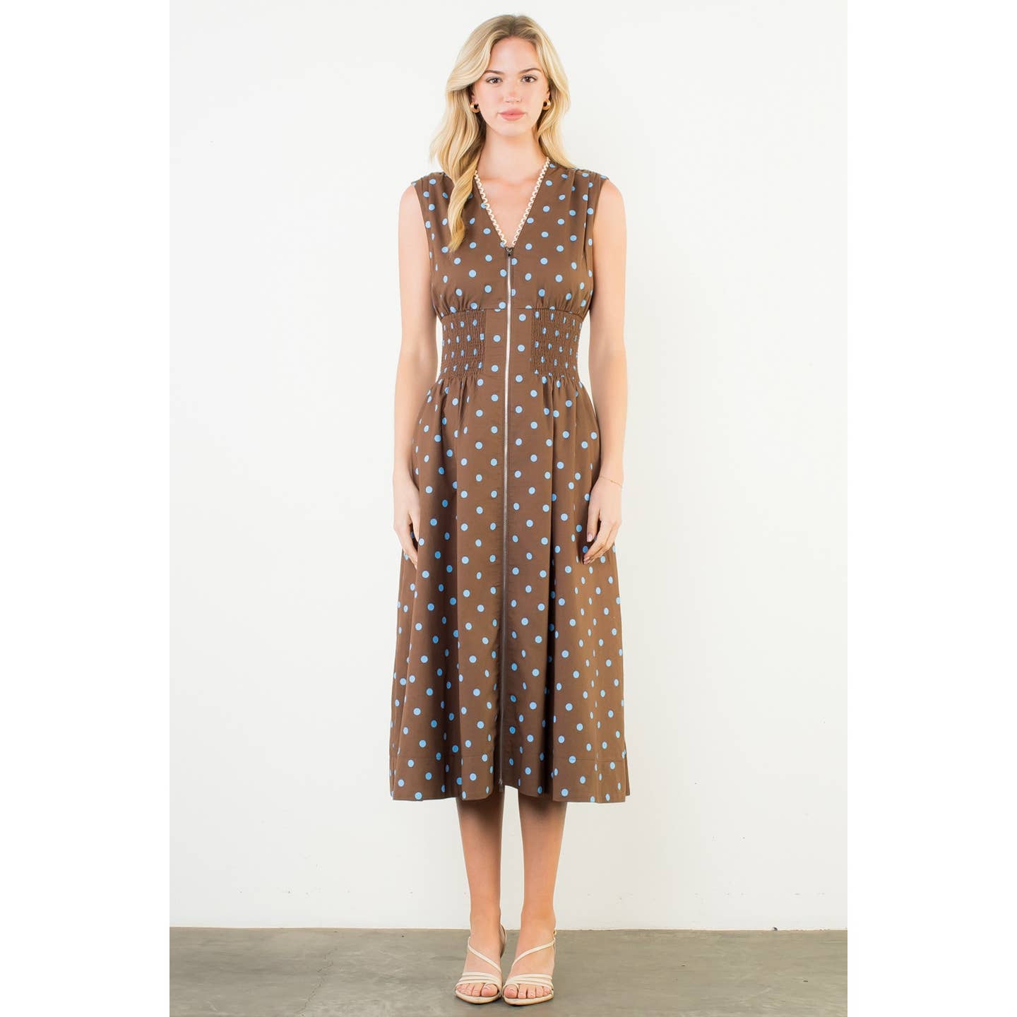 Sleeveless Polka Dot Midi Dress