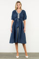 Puff Sleeve Textured Midi Dress