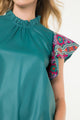 Embroidered Flutter Sleeve Leather Top