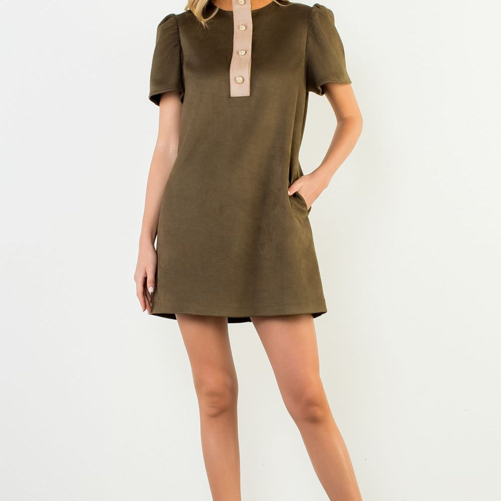 short sleeve suede dress Before You Dusty Rose Faux Suede Short Sleeve Shift Dress