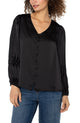 Long Sleeve V-neck Pleated Detail Woven Top